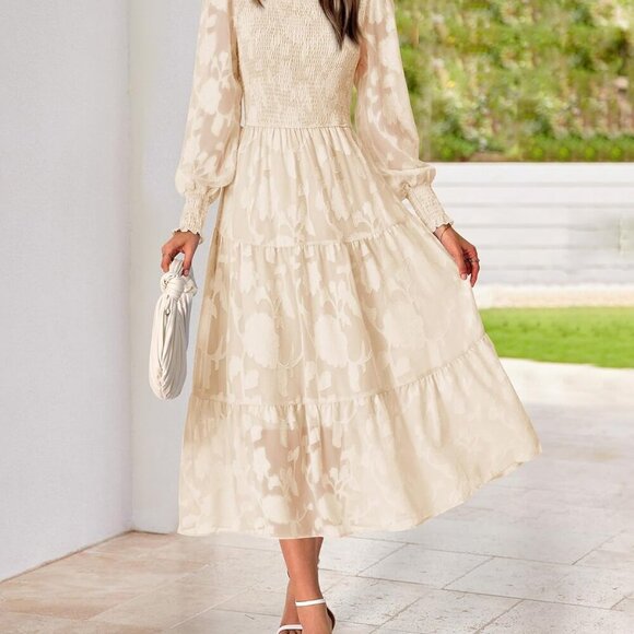 Wedding Guest Dresses for Women Fall Fashion 2025 Casual Long Sleeve Floral Maxi - Picture 4 of 7